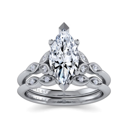 Eliza - Vintage Inspired 14K White Gold Split Shank Marquise Shape Diamond Engagement Ring