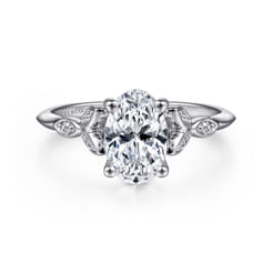 Eliza - Vintage Inspired 14K White Gold Split Shank Oval Diamond Engagement Ring