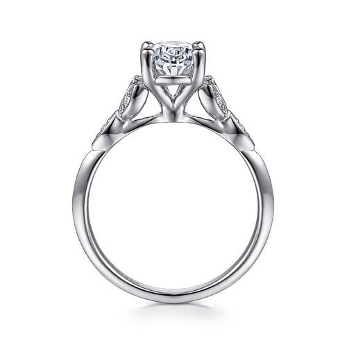 Eliza - Vintage Inspired 14K White Gold Split Shank Oval Diamond Engagement Ring - 0.07 ct - Shot 2