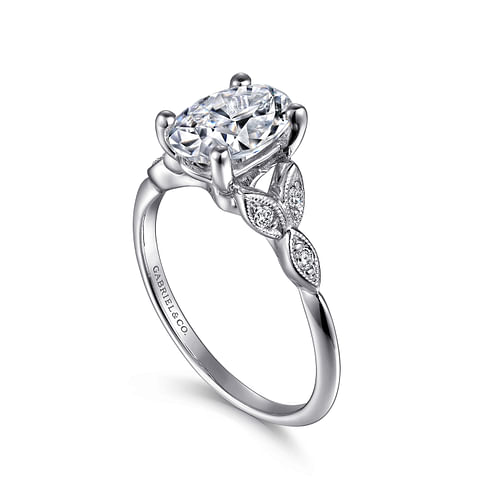 Eliza - Vintage Inspired 14K White Gold Split Shank Oval Diamond Engagement Ring - 0.07 ct - Shot 3