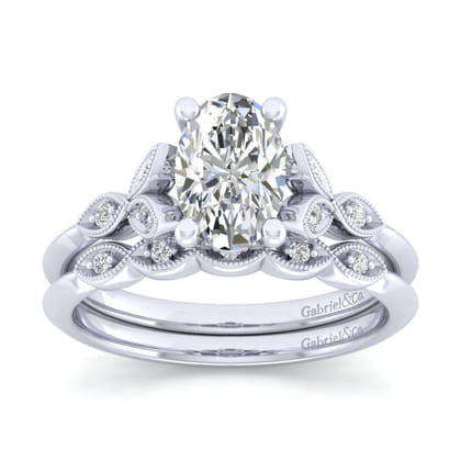 Eliza - Vintage Inspired 14K White Gold Split Shank Oval Diamond Engagement Ring