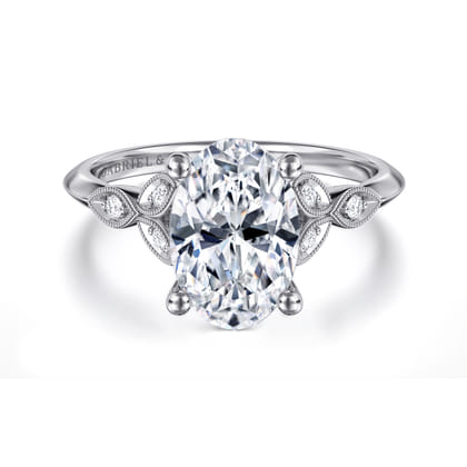 Eliza - Vintage Inspired 14K White Gold Split Shank Oval Diamond Engagement Ring