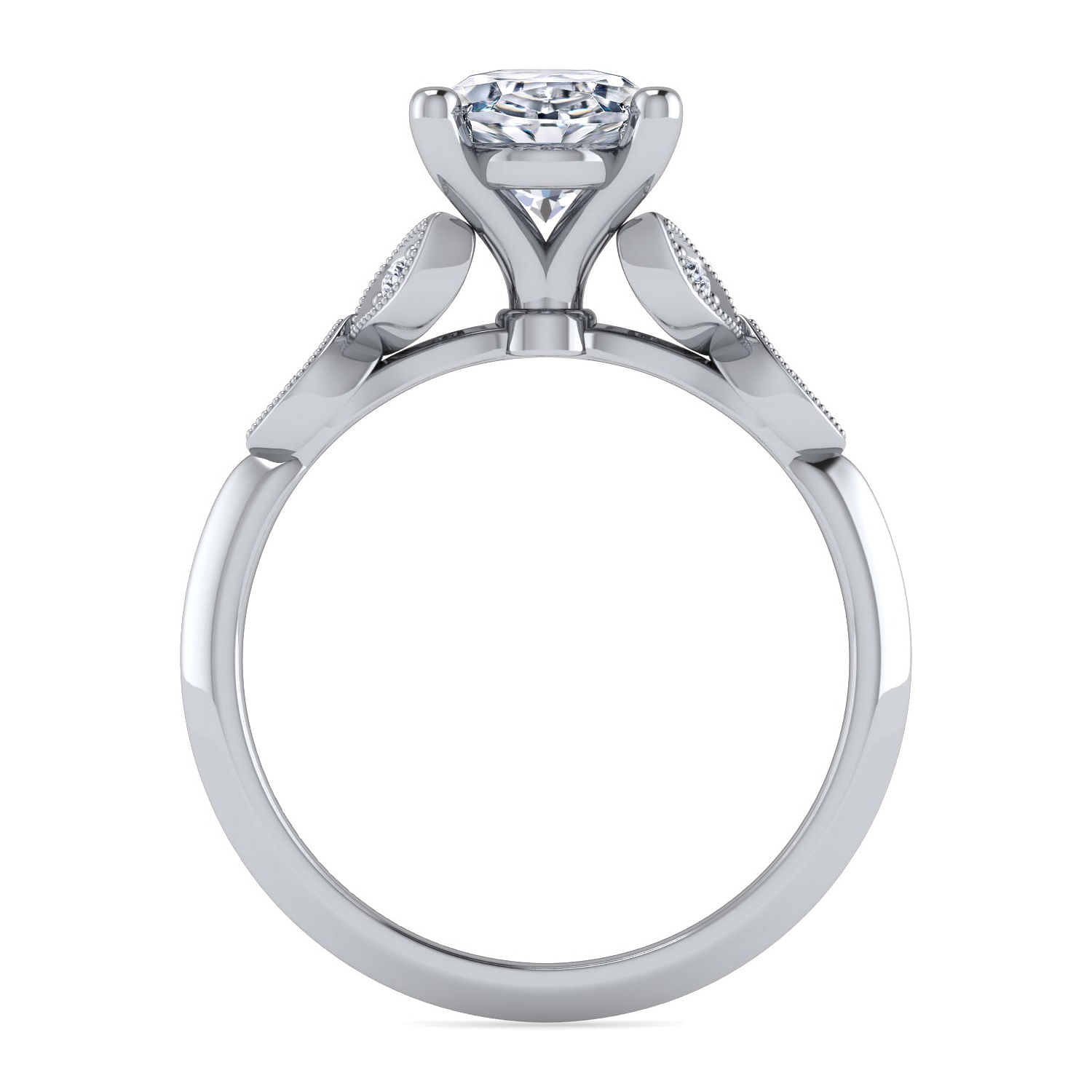 Eliza - Vintage Inspired 14K White Gold Split Shank Oval Diamond Engagement Ring - 0.07 ct - Shot 2