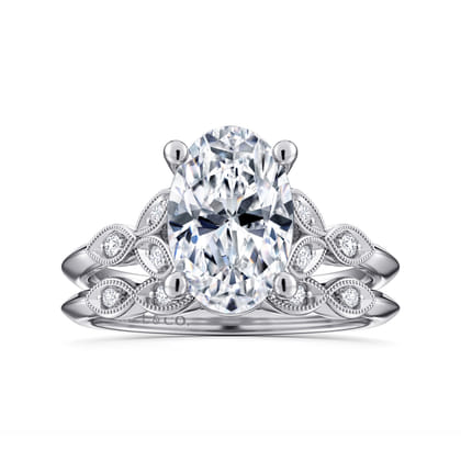 Eliza - Vintage Inspired 14K White Gold Split Shank Oval Diamond Engagement Ring