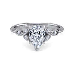 Eliza - Vintage Inspired 14K White Gold Split Shank Pear Shape Diamond Engagement Ring
