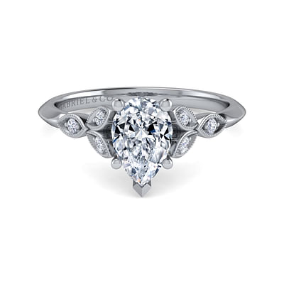 Eliza - Vintage Inspired 14K White Gold Split Shank Pear Shape Diamond Engagement Ring