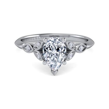 Eliza - Vintage Inspired 14K White Gold Split Shank Pear Shape Diamond Engagement Ring