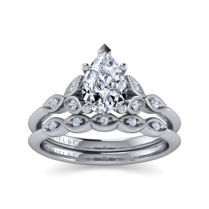 Eliza - Vintage Inspired 14K White Gold Split Shank Pear Shape Diamond Engagement Ring