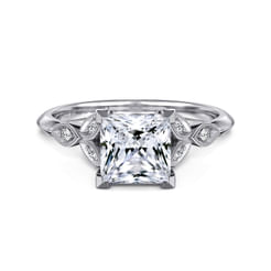 Eliza - Vintage Inspired 14K White Gold Split Shank Princess Cut Diamond Engagement Ring