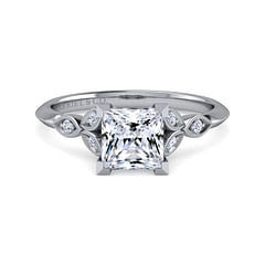 Eliza - Vintage Inspired 14K White Gold Split Shank Princess Cut Diamond Engagement Ring