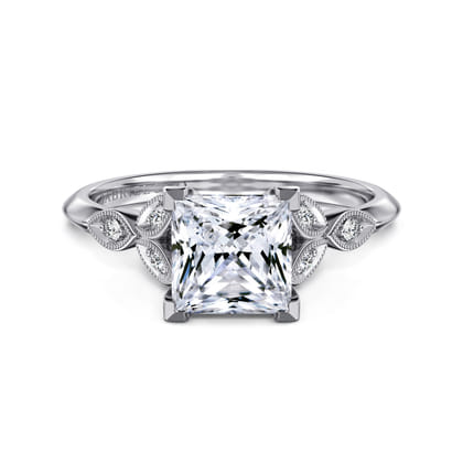 Eliza - Vintage Inspired 14K White Gold Split Shank Princess Cut Diamond Engagement Ring