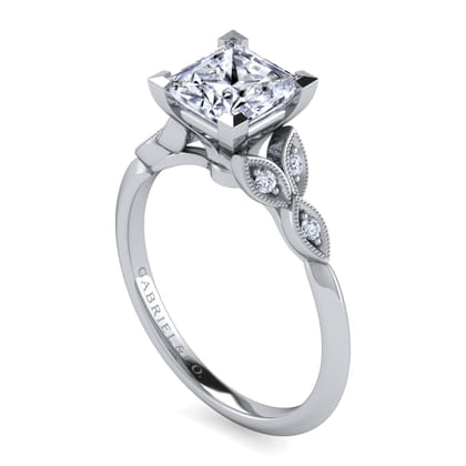Eliza - Vintage Inspired 14K White Gold Split Shank Princess Cut Diamond Engagement Ring
