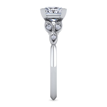 Eliza - Vintage Inspired 14K White Gold Split Shank Princess Cut Diamond Engagement Ring