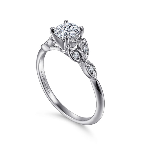 Eliza - Vintage Inspired 14K White Gold Split Shank Round Diamond Engagement Ring - 0.07 ct - Shot 3