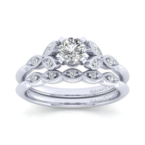 Eliza - Vintage Inspired 14K White Gold Split Shank Round Diamond Engagement Ring - 0.07 ct - Shot 4