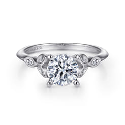 Eliza - Vintage Inspired 14K White Gold Split Shank Round Diamond Engagement Ring