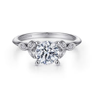 Eliza - Vintage Inspired 14K White Gold Split Shank Round Diamond Engagement Ring