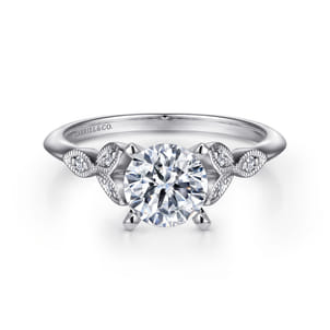 Eliza - Vintage Inspired 14K White Gold Split Shank Round Diamond Engagement Ring