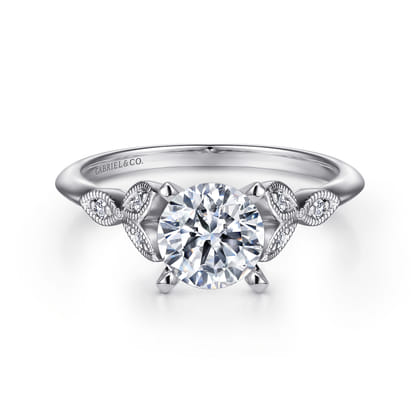 Eliza - Vintage Inspired 14K White Gold Split Shank Round Diamond Engagement Ring