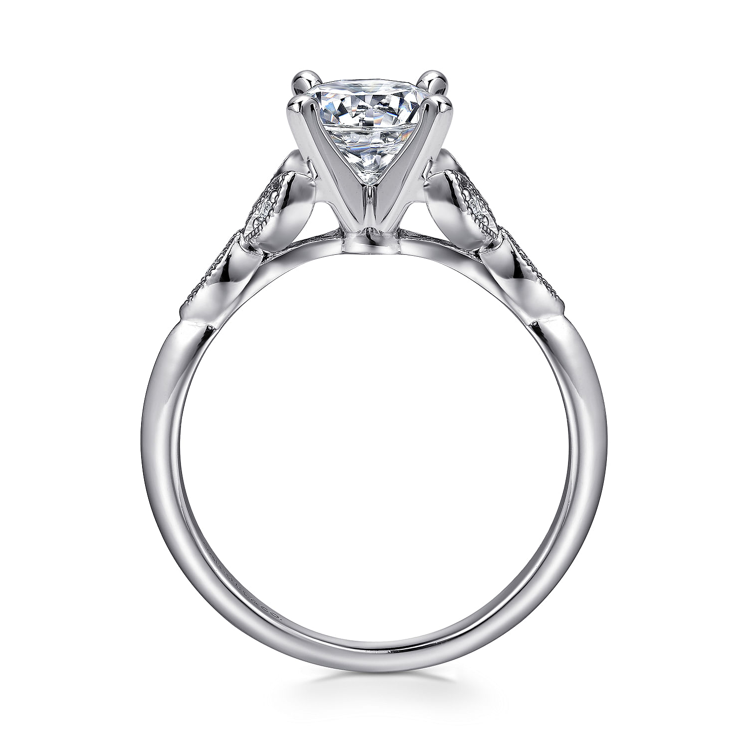 Eliza - Vintage Inspired 14K White Gold Split Shank Round Diamond Engagement Ring - 0.07 ct - Shot 2