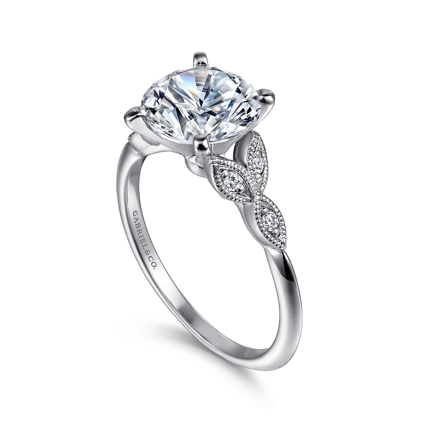 Eliza - Vintage Inspired 14K White Gold Split Shank Round Diamond Engagement Ring - 0.07 ct - Shot 3