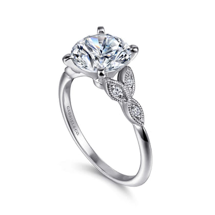 Eliza - Vintage Inspired 14K White Gold Split Shank Round Diamond Engagement Ring