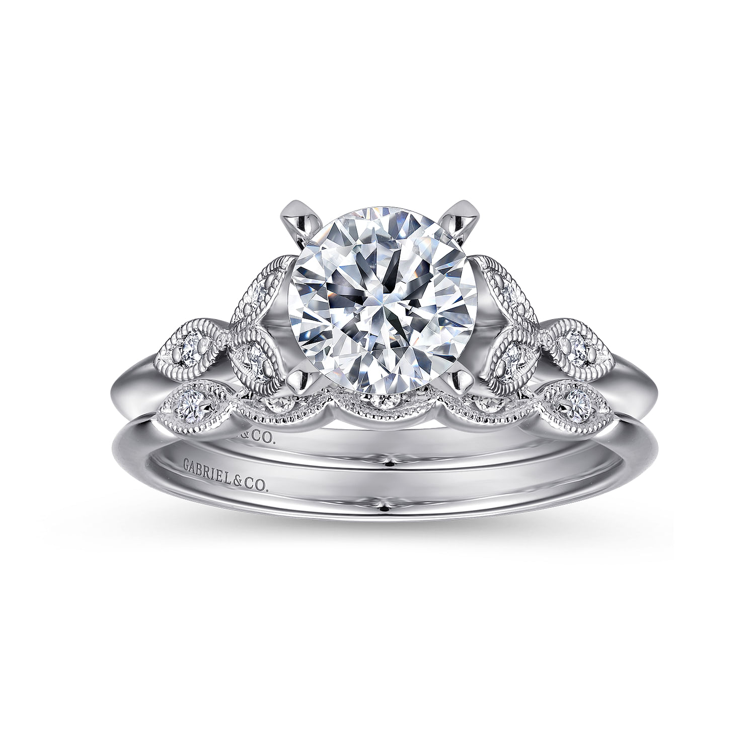 Eliza - Vintage Inspired 14K White Gold Split Shank Round Diamond Engagement Ring