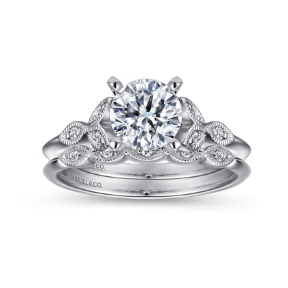 Eliza - Vintage Inspired 14K White Gold Split Shank Round Diamond Engagement Ring