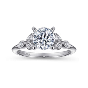 Eliza - Vintage Inspired 14K White Gold Split Shank Round Diamond Engagement Ring