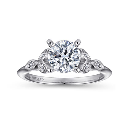 Eliza - Vintage Inspired 14K White Gold Split Shank Round Diamond Engagement Ring