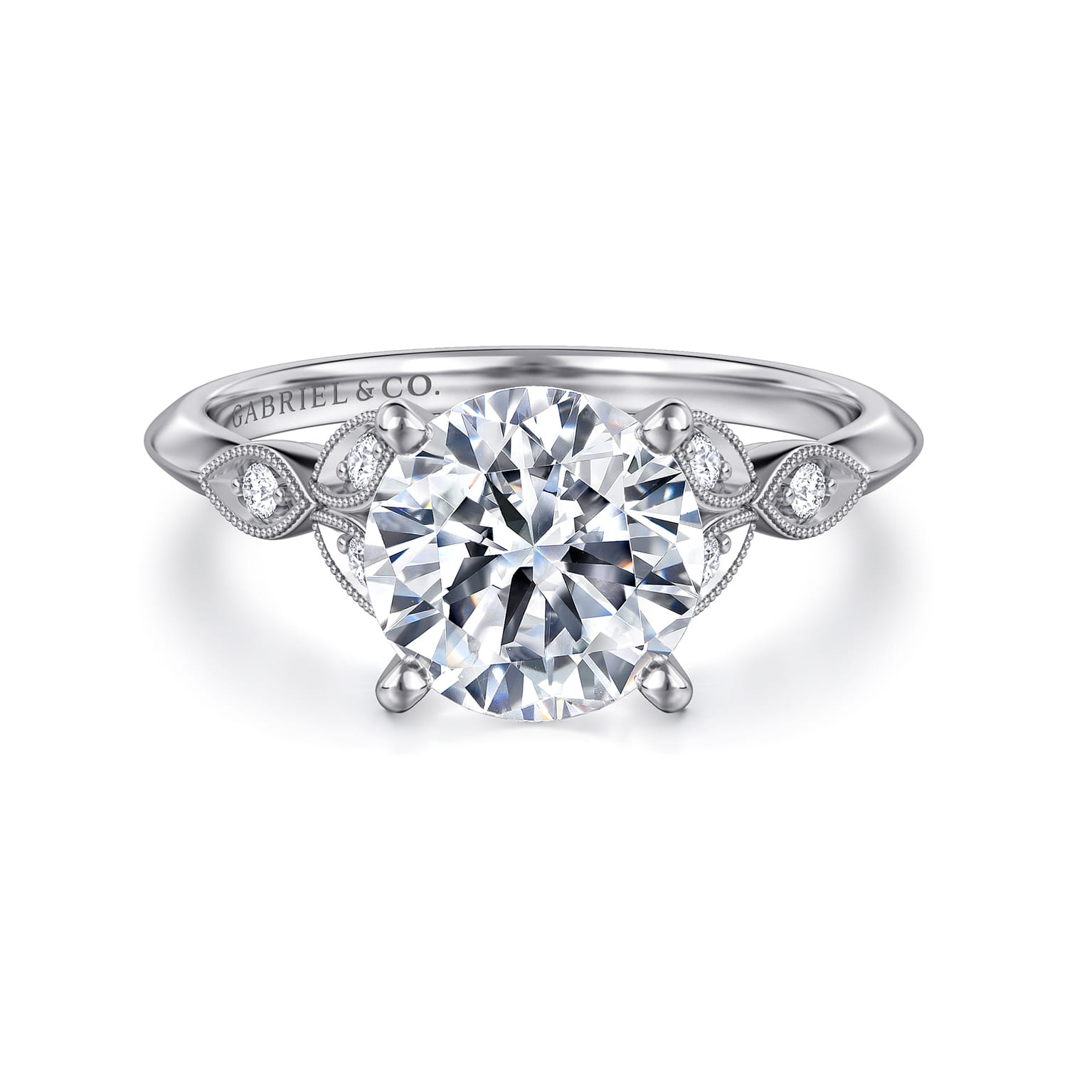 Eliza - Vintage Inspired 14K White Gold Split Shank Round Diamond Engagement Ring