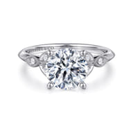 Eliza - Vintage Inspired 14K White Gold Split Shank Round Diamond Engagement Ring