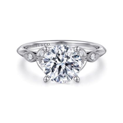 Eliza - Vintage Inspired 14K White Gold Split Shank Round Diamond Engagement Ring