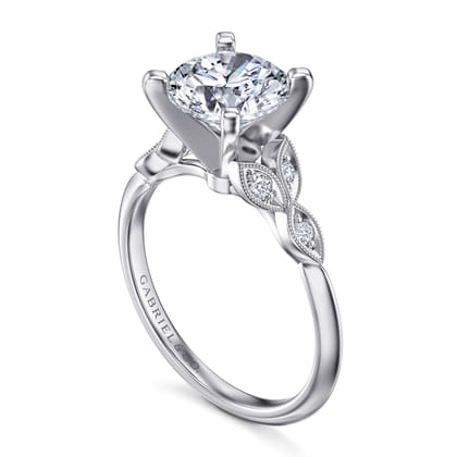 Eliza - Vintage Inspired 14K White Gold Split Shank Round Diamond Engagement Ring