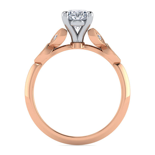 Eliza - Vintage Inspired 14K White-Rose Gold Split Shank Oval Diamond Engagement Ring - 0.07 ct - Shot 2