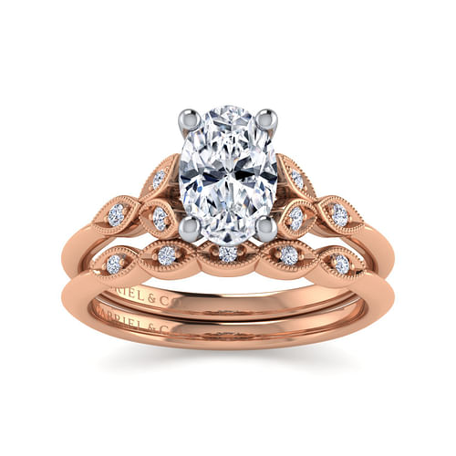 Eliza - Vintage Inspired 14K White-Rose Gold Split Shank Oval Diamond Engagement Ring - 0.07 ct - Shot 4