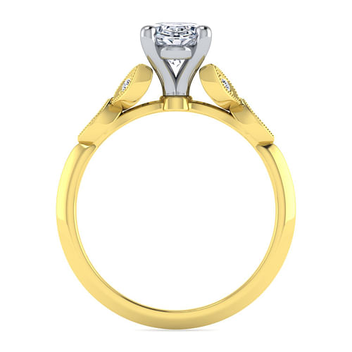 Eliza - Vintage Inspired 14K White-Yellow Gold Split Shank Oval Diamond Engagement Ring - 0.07 ct - Shot 2