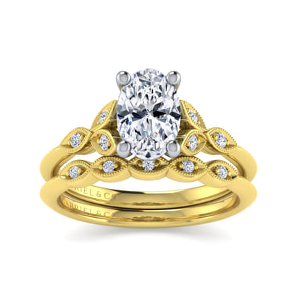 Eliza - Vintage Inspired 14K White-Yellow Gold Split Shank Oval Diamond Engagement Ring