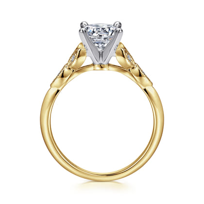 Eliza - Vintage Inspired 14K White-Yellow Gold Split Shank Round Diamond Engagement Ring