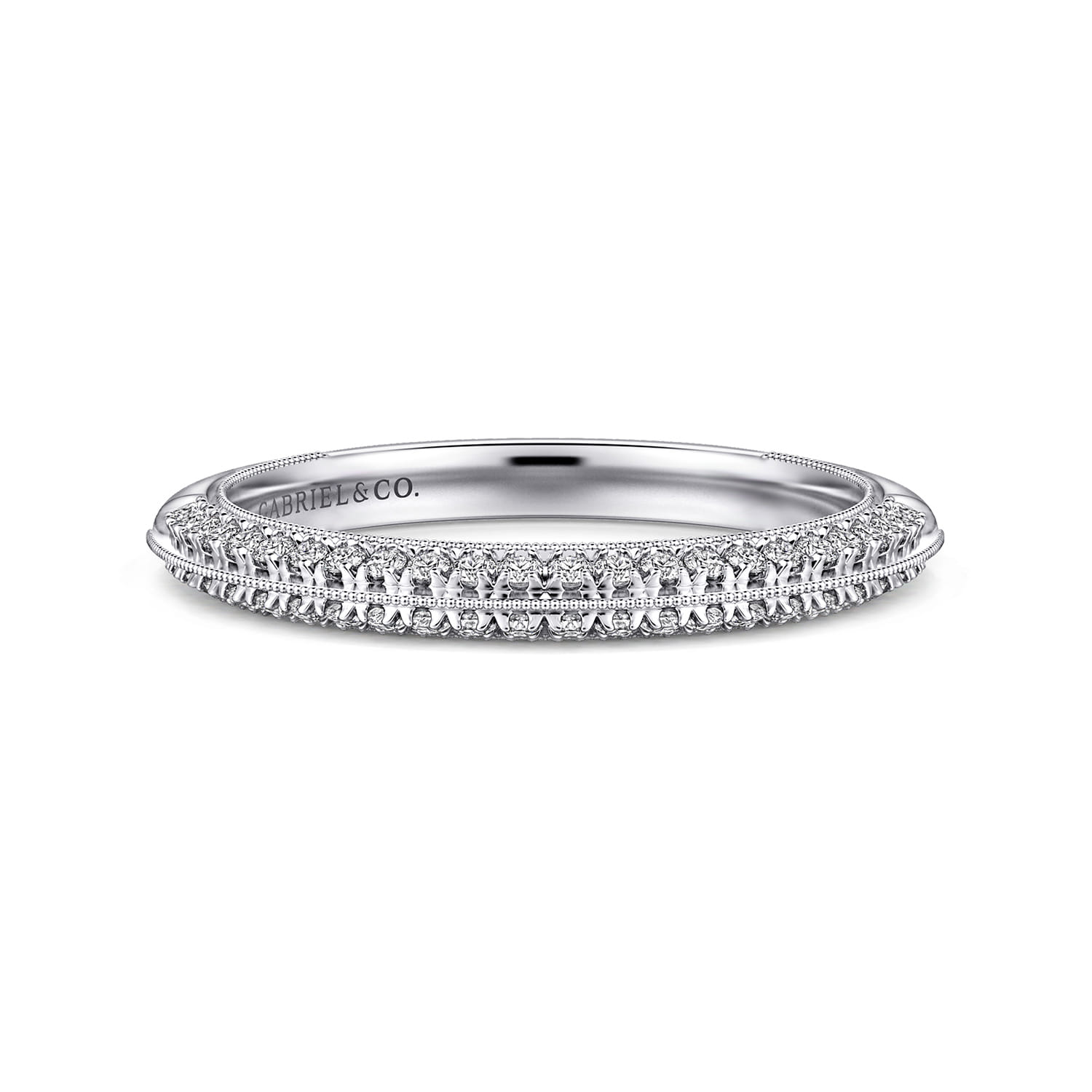 Straight Wedding Ring in 14k White Gold with Round Natural Diamond at Gabriel & Co. - Shot 1