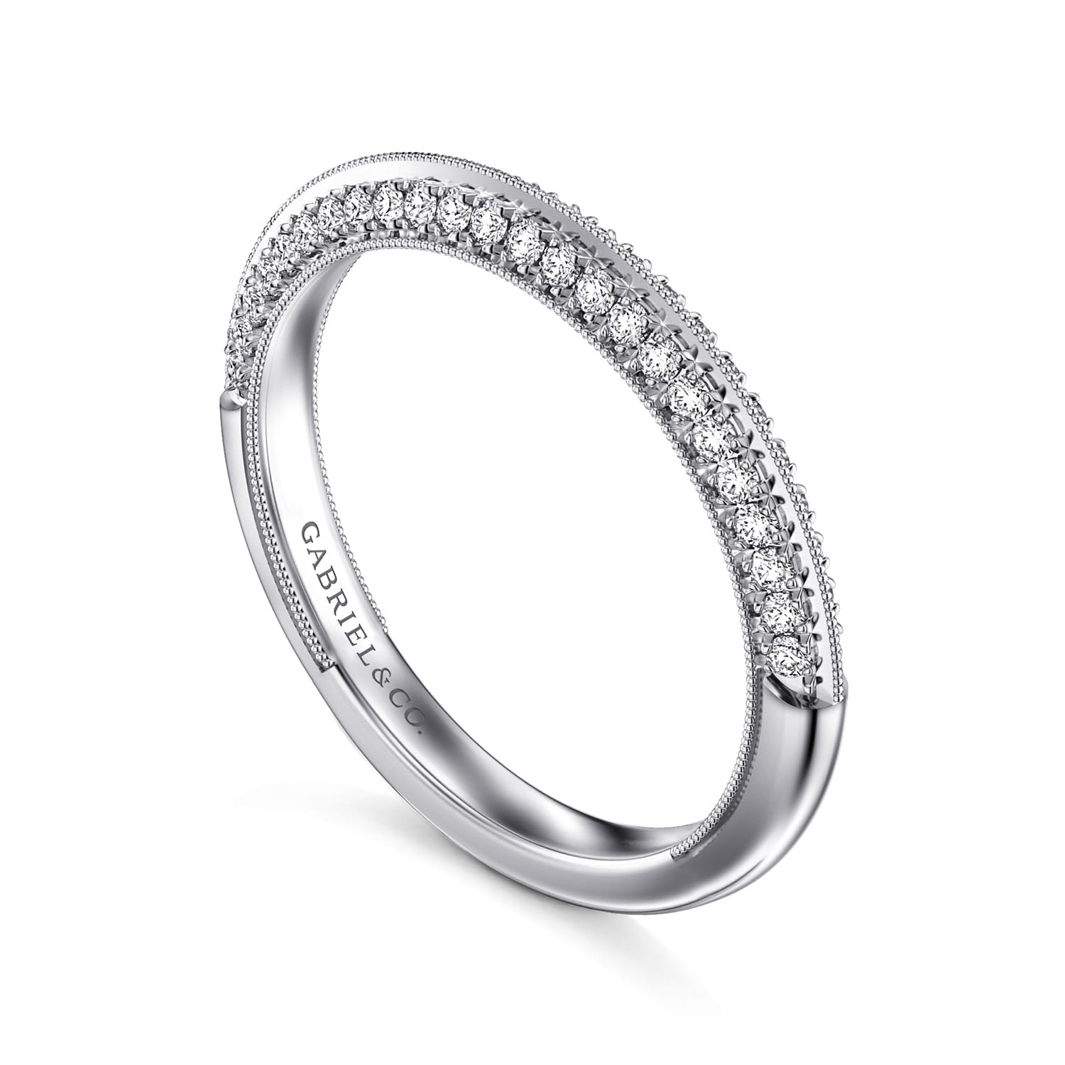Straight Wedding Ring in 14k White Gold with Round Natural Diamond at Gabriel & Co. - Shot 3