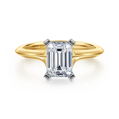 Ellis - 14K Mix of White and Yellow Gold Emerald Cut Diamond Engagement Ring
