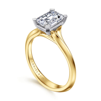 Ellis - 14K Mix of White and Yellow Gold Emerald Cut Diamond Engagement Ring