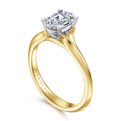 Ellis - 14K Mix of White and Yellow Gold Oval Diamond Engagement Ring