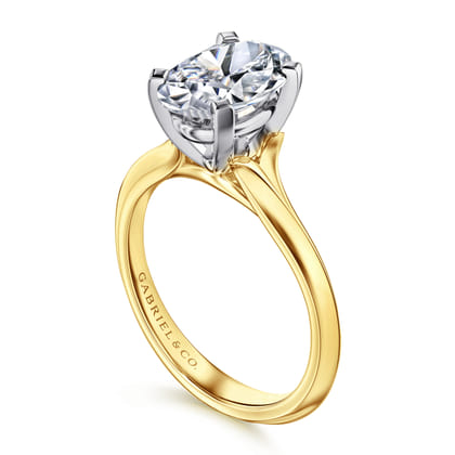 Ellis - 14K Mix of White and Yellow Gold Oval Diamond Engagement Ring
