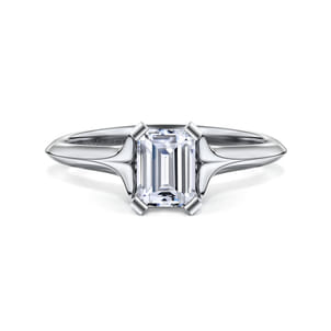 Ellis - 14K White Gold Emerald Cut Diamond Engagement Ring