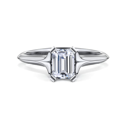 Ellis - 14K White Gold Emerald Cut Diamond Engagement Ring