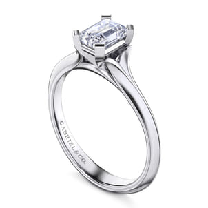 Ellis - 14K White Gold Emerald Cut Diamond Engagement Ring