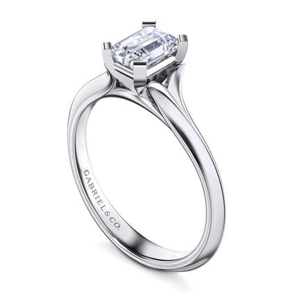Ellis - 14K White Gold Emerald Cut Diamond Engagement Ring