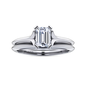 Ellis - 14K White Gold Emerald Cut Diamond Engagement Ring